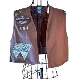 Vintage Girls Scouts USA Brownies Vest Pins Monmouth Council Y2K Brown Large